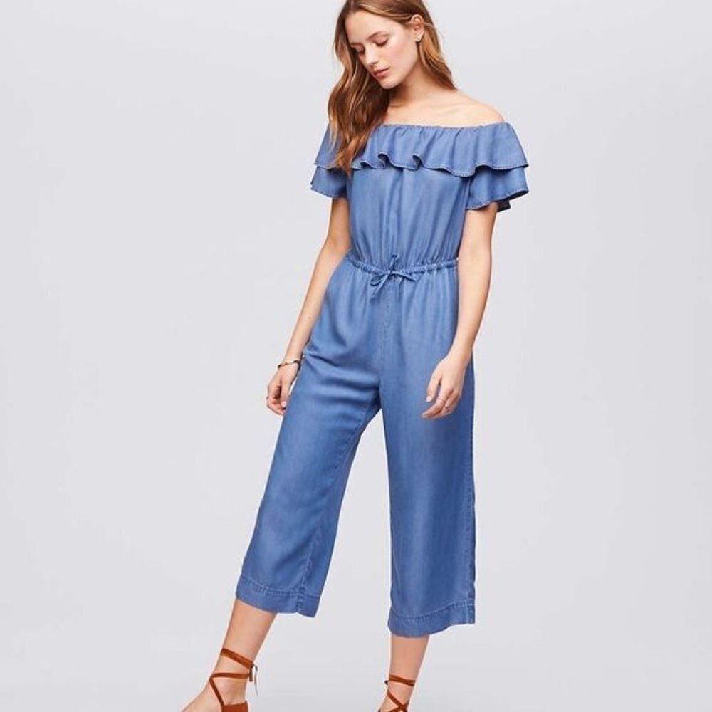 LOFT Blue Off-Shoulder Jumpsuit